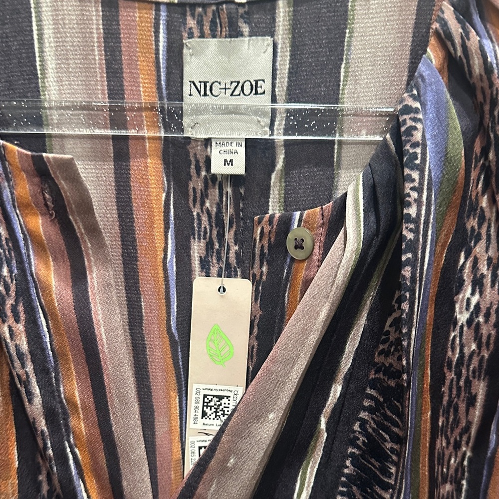 NIC+ZOE Striped & Animal-Accent Blouse in Brown, Black, Cream